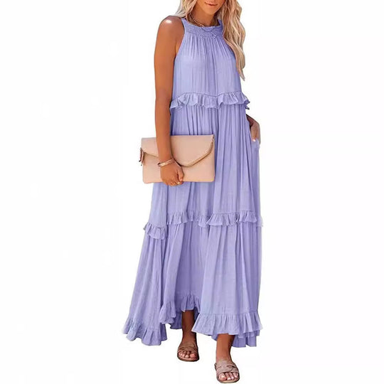Damen Langärmeliges Maxikleid mit Rüschen und gerafftem Ausschnitt EB