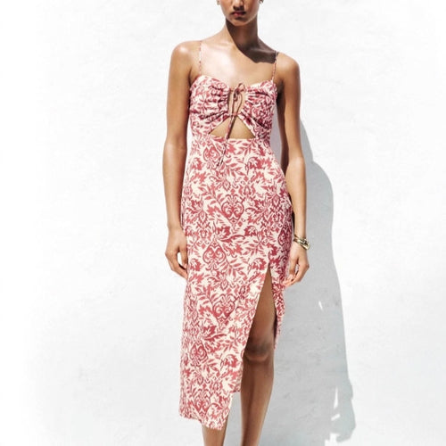 Damen Maxikleid mit raffiniertem Cut-Out-Design und verstellbaren Spaghettiträgern EB