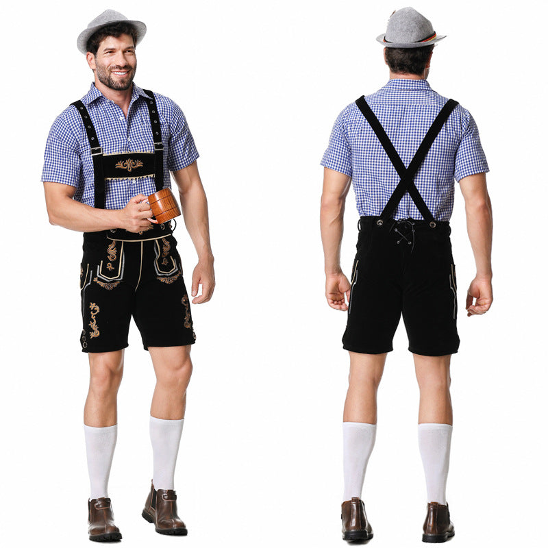 Herren nan traditionelle kurze Trachtenlederhose mit aufwendiger Stickerei und verstellbaren Trägern EB