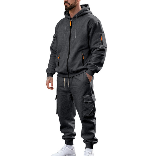 Herren nan urbanes Funktions-Cargo-Sweatset mit Kapuzenjacke, Reißverschlusstaschen und konisch zulaufender Cargo-Jogger EB