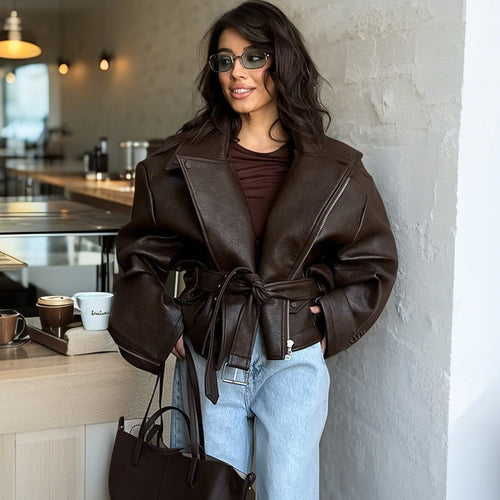 Damen Modische jacke mit großzügigem Schnitt und Taillengürtel EB