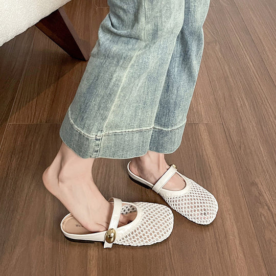Damen Slip-On Clogs mit modischem Netzdesign und dekorativem Verschluss EB