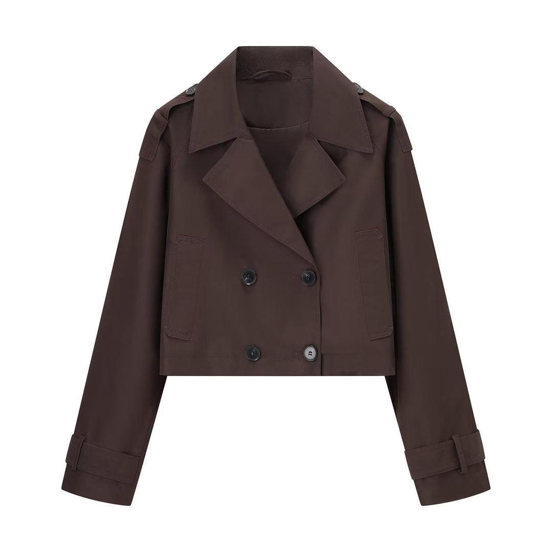 Damen nan kurz geschnittener Trenchcoat mit doppelter Knopfleiste und Schulterklappen EB