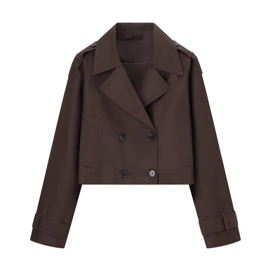 Damen nan kurz geschnittener Trenchcoat mit doppelter Knopfleiste und Schulterklappen EB