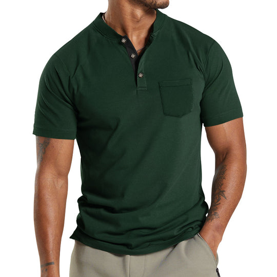 Herren Kurzarm-Henley-T-Shirt mit praktischer Brusttasche und modernem Kragen EB