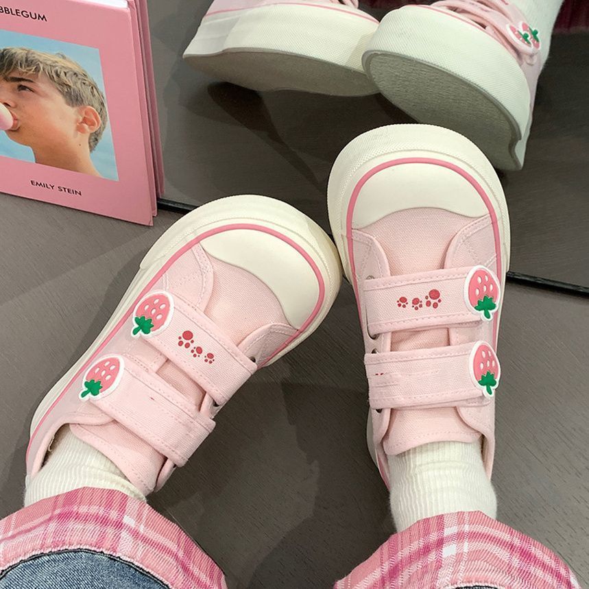 Damen Freizeit-Sneaker mit niedlichen Erdbeer-Applikationen und praktischem Klettverschluss EB