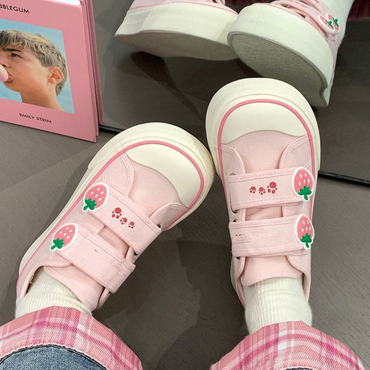 Damen Freizeit-Sneaker mit niedlichen Erdbeer-Applikationen und praktischem Klettverschluss EB