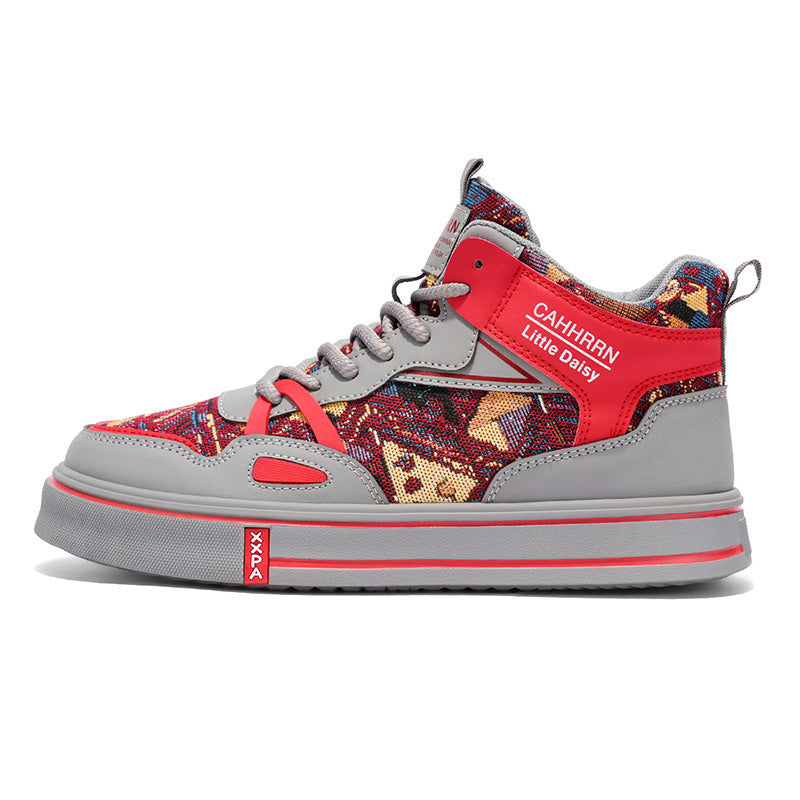 Damen modische High-Top Plateausneaker mit gewebtem Gobelinmuster, gepolstertem Knöchelkragen und dämpfender EVA-Sohle EB