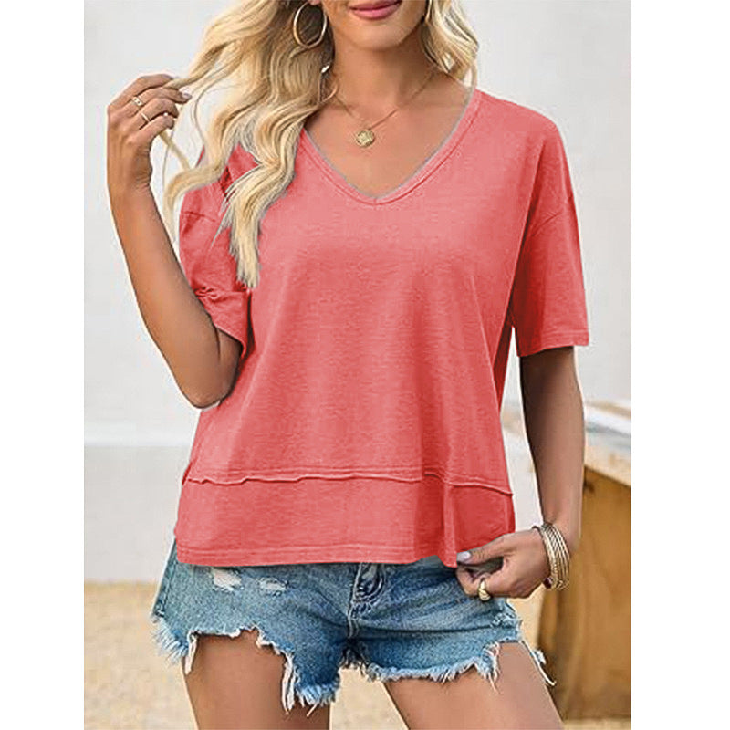 Damen lässiges V-Ausschnitt Oversized T-Shirt EB