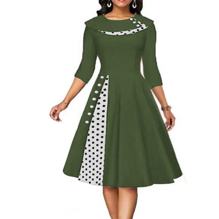 Damen Vintage Elegantes Kleid mit einzigartigem Polka-Dot-Design und ausgestelltem Rock EB