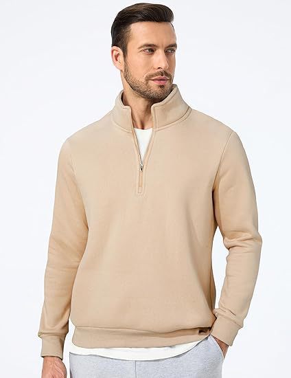 Herren nan halbzip Pullover aus schwerer Baumwollmischung mit hohem Stehkragen und gerippten Bündchen EB
