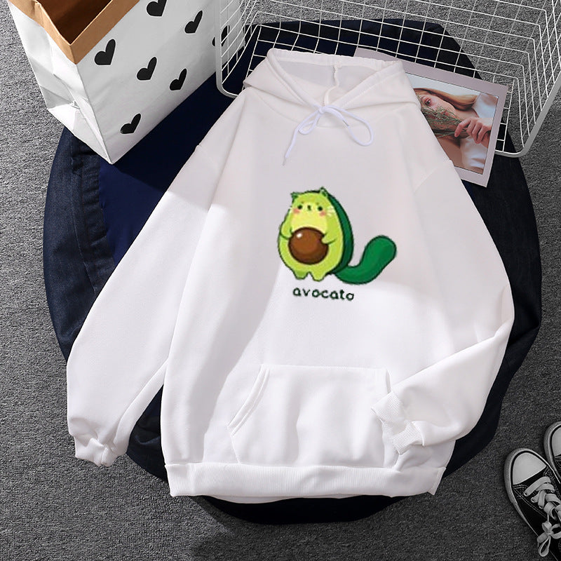 Damen nan Oversize-Fleecehoodie mit weichem Innenfutter, Kängurutasche und Avocato-Cartoonmotiv EB