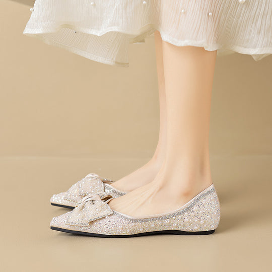 Damen Ballerinas mit funkelnden Strass- und Perlenapplikationen EB