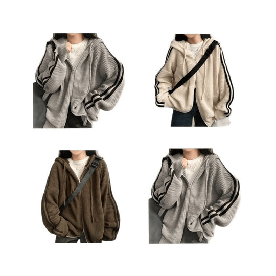 Damen gemütliche gerippte Strick-Hoodie-Jacke EB