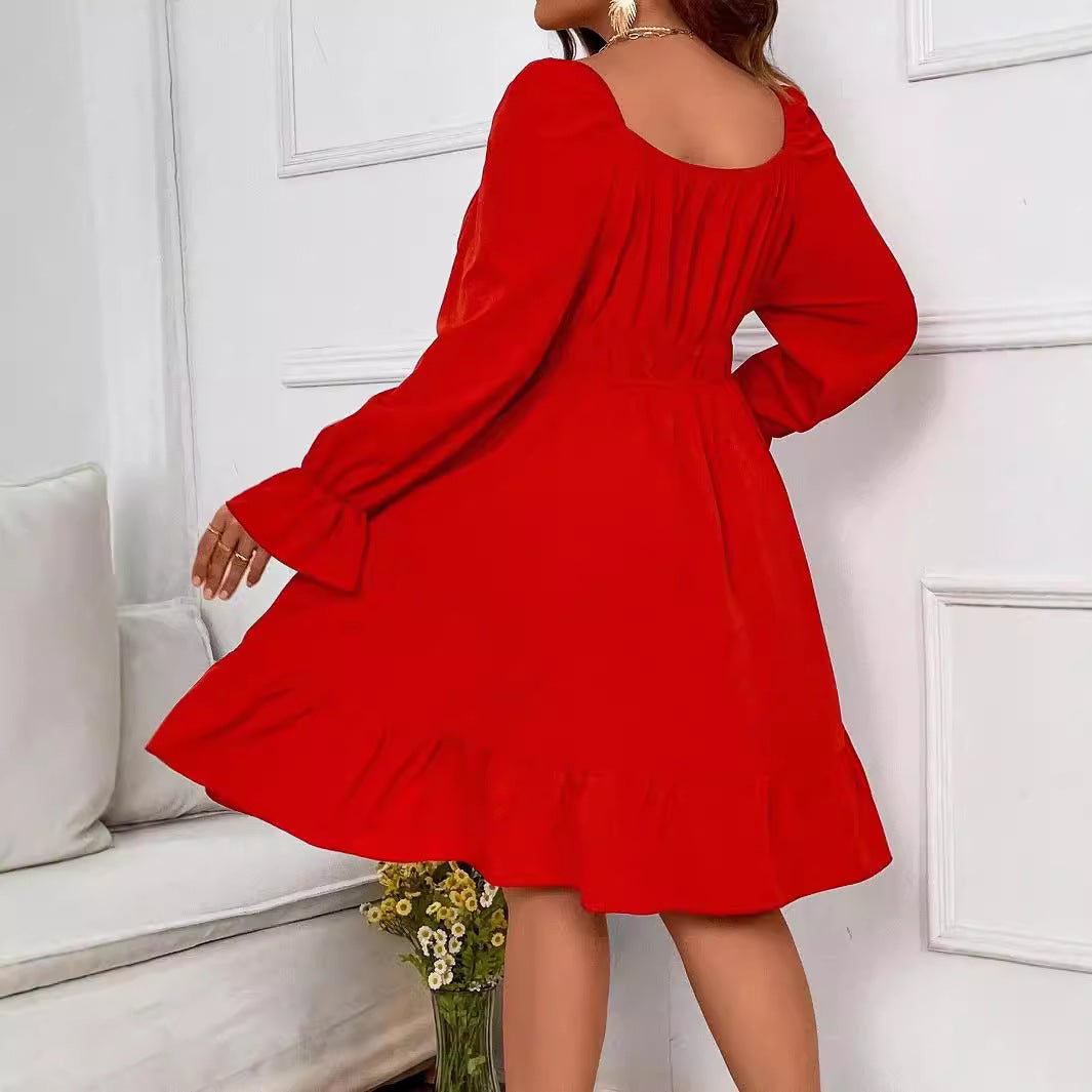 Damen Freizeitkleid mit voluminösen Ärmeln und frischem Saum EB
