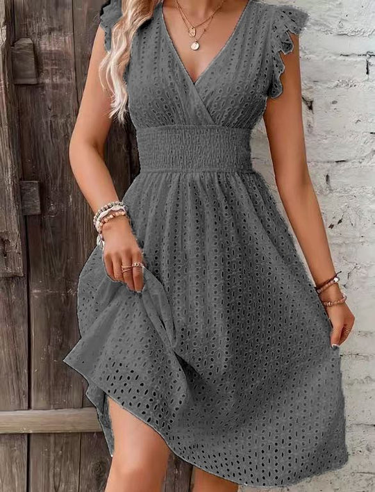 Damen Wickelkleid mit luftigen Rüschen und elastischem Bund EB
