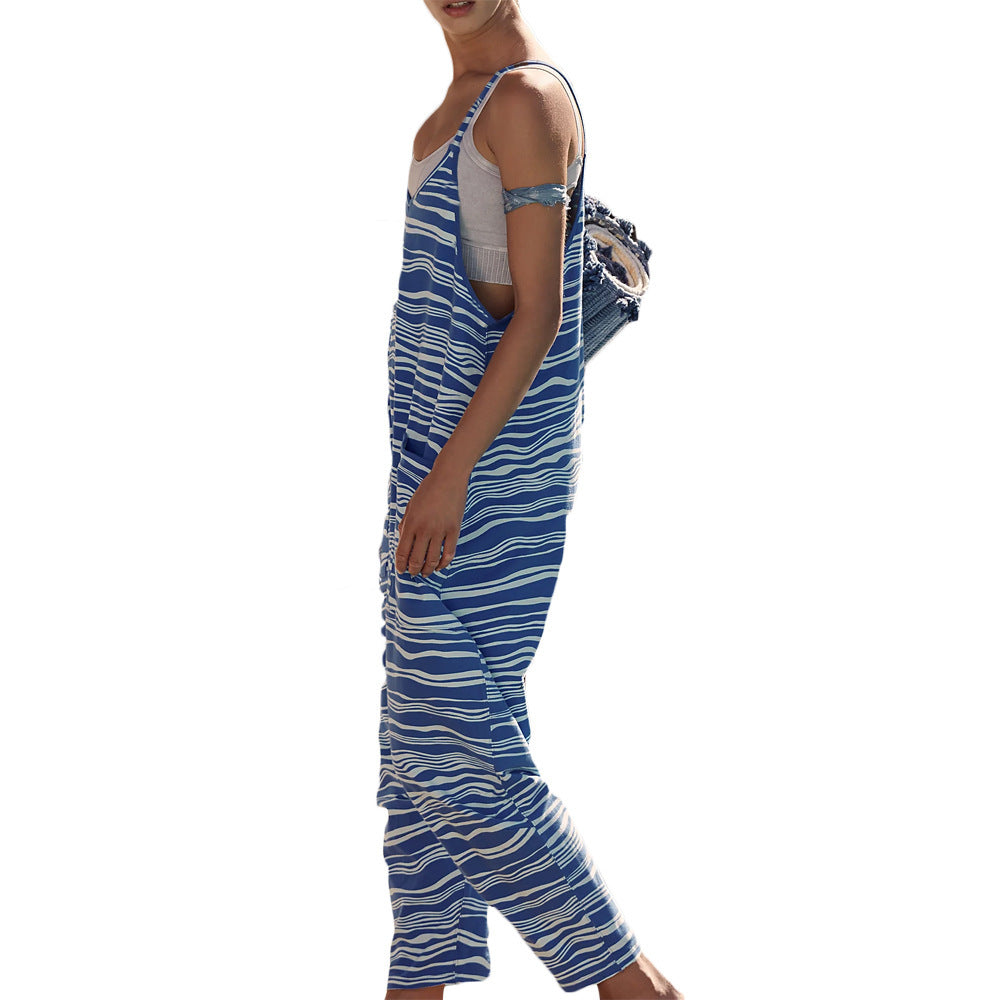 Damen Lässiger Overall mit weitem Schnitt und verspieltem Wellenmuster EB