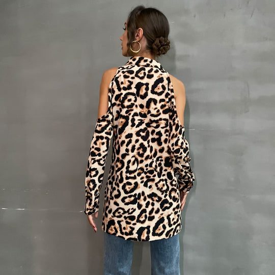 Damen Bluse mit offenen Schultern und Leopardenmuster EB