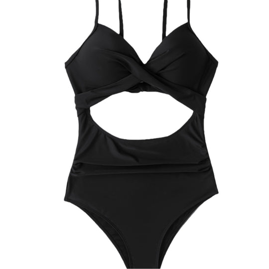 Damen Einteiliger Badeanzug mit modernem Cut-Out und elegantem Wickeldesign EB