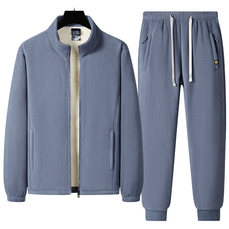 Herren dreiteiliges Fleece-Set mit wattierter Weste, Stehkragenjacke und Jogginghose EB