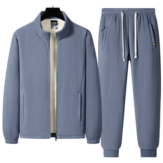 Herren dreiteiliges Fleece-Set mit wattierter Weste, Stehkragenjacke und Jogginghose EB