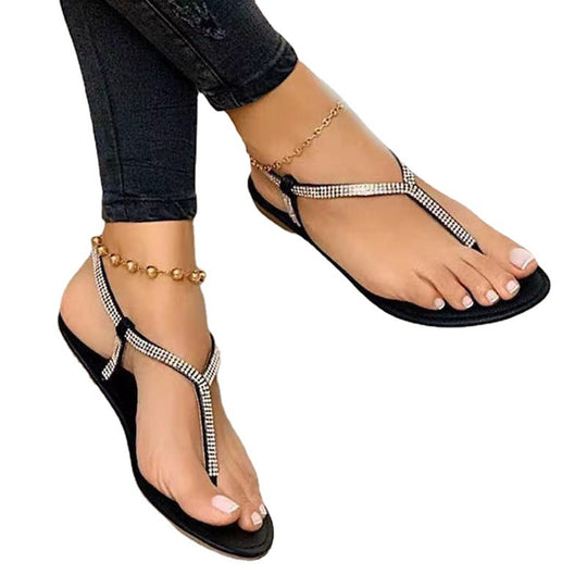Damen elegante Strandsandalen mit funkelnden Strassverzierungen EB