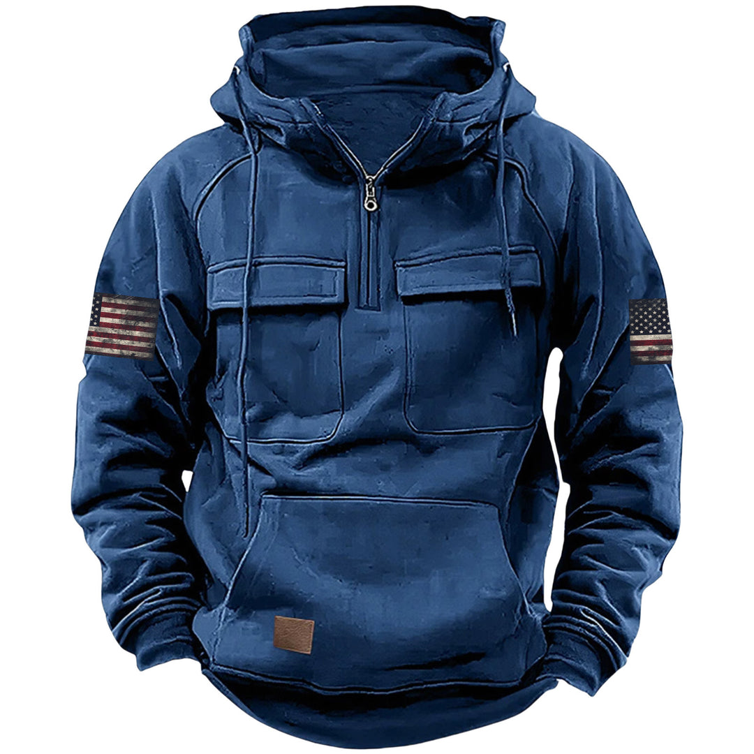 Herren nan Kapuzenpullover mit Halbzip, Cargo-Brusttaschen und Kängurutasche EB
