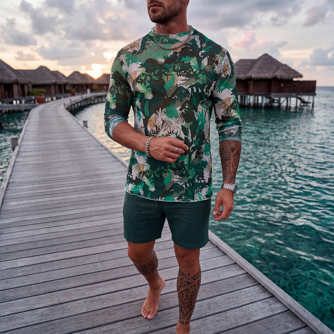 Herren Langarm-Badeoberteil mit floralem Design EB