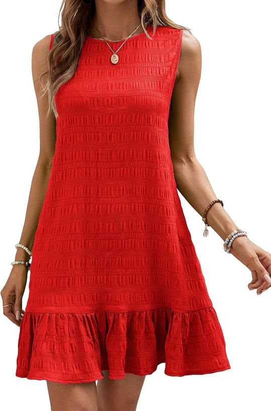 Damen Sommerliches Kleid mit Volantabschluss und strukturierter Oberfläche EB