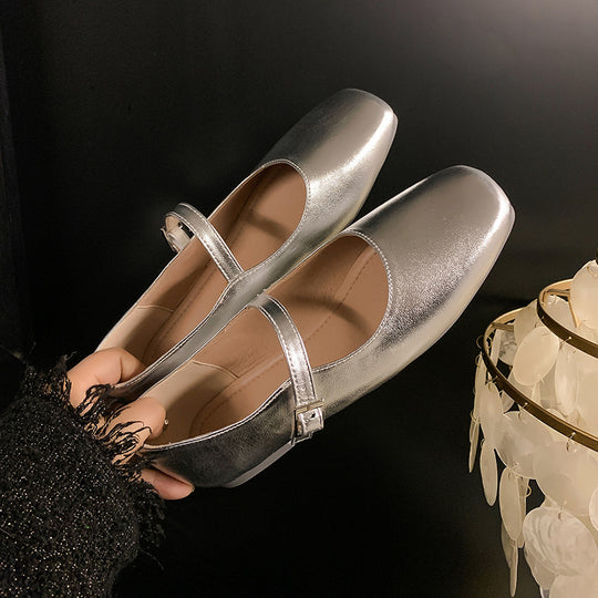 Damen Ballerinas mit modischem Riemchen und glänzender Oberfläche EB