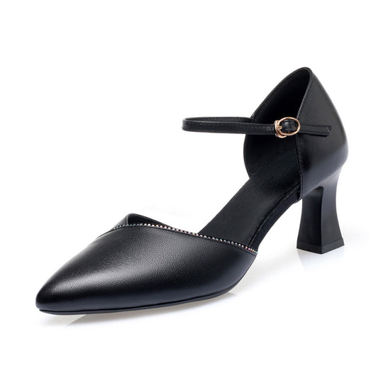 Damen schicke Pumps mit elegantem Riemen und komfortablem Blockabsatz EB
