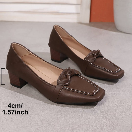 Damen Pumps mit dekorativem Knoten und bequemem Blockabsatz EB