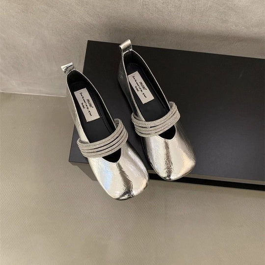 Damen elegante Ballerinas mit modischem Strass-Riemchen EB