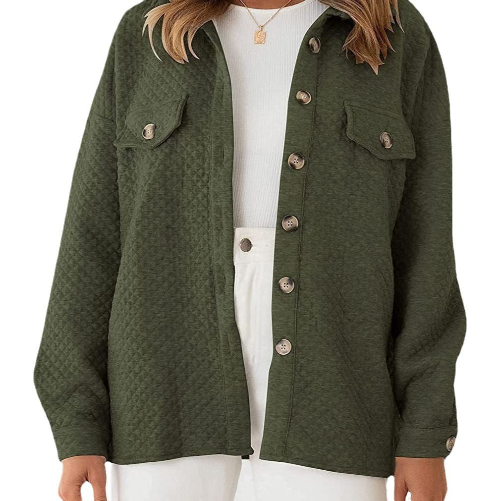 Damen gestepptes Overshirt mit Taschen und Knopfdetails EB