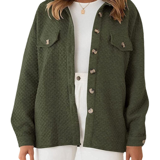 Damen gestepptes Overshirt mit Taschen und Knopfdetails EB