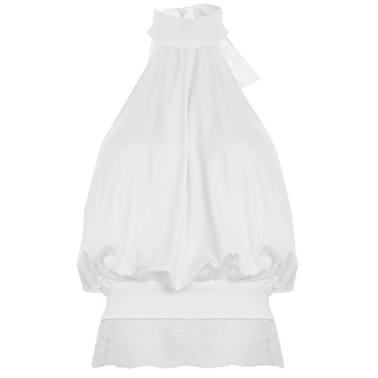 Damen elegantes halterähnliches Top mit Spitzendetails und lockerem Schnitt EB