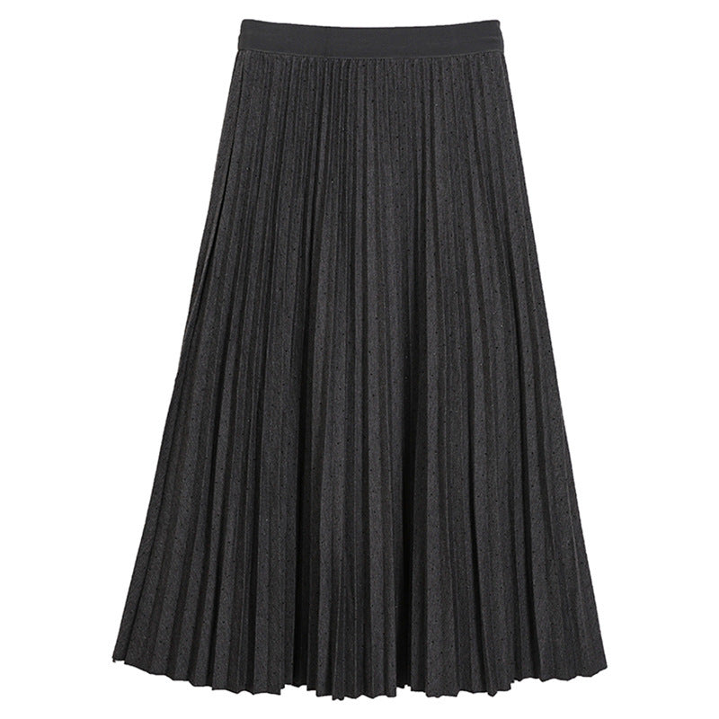 Damen  plissierter Midirock mit Smokbund und feiner Punktstruktur EB