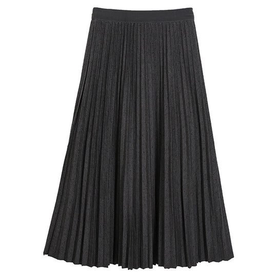 Damen  plissierter Midirock mit Smokbund und feiner Punktstruktur EB