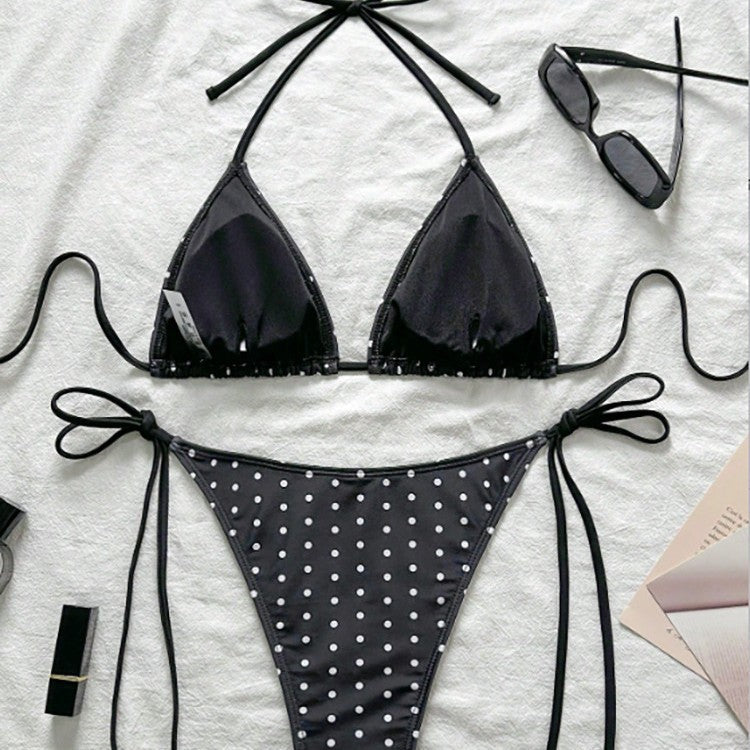 Damen Triangel-Bikini mit modischem Punkten-Design und verstellbaren Bindebändern EB