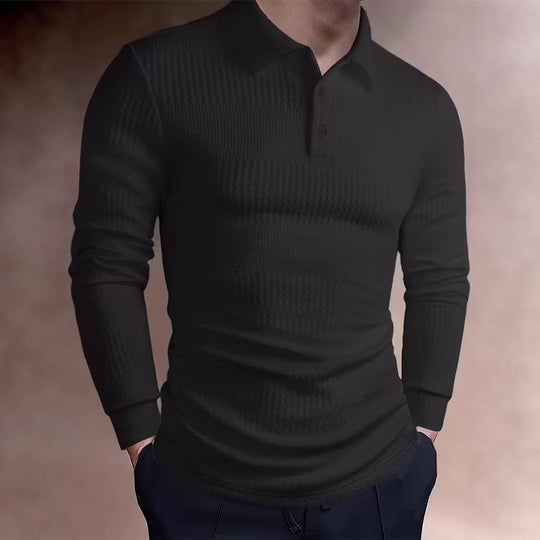 Herren nan tailliertes Waffelstrick-Poloshirt mit klassischem Polokragen EB