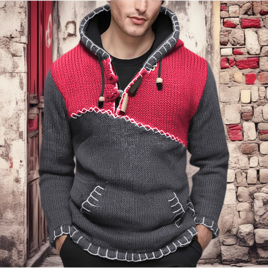 Herren Kapuzenpullover mit einzigartigem Zickzackmuster und hochwertiger Strickstruktur EB