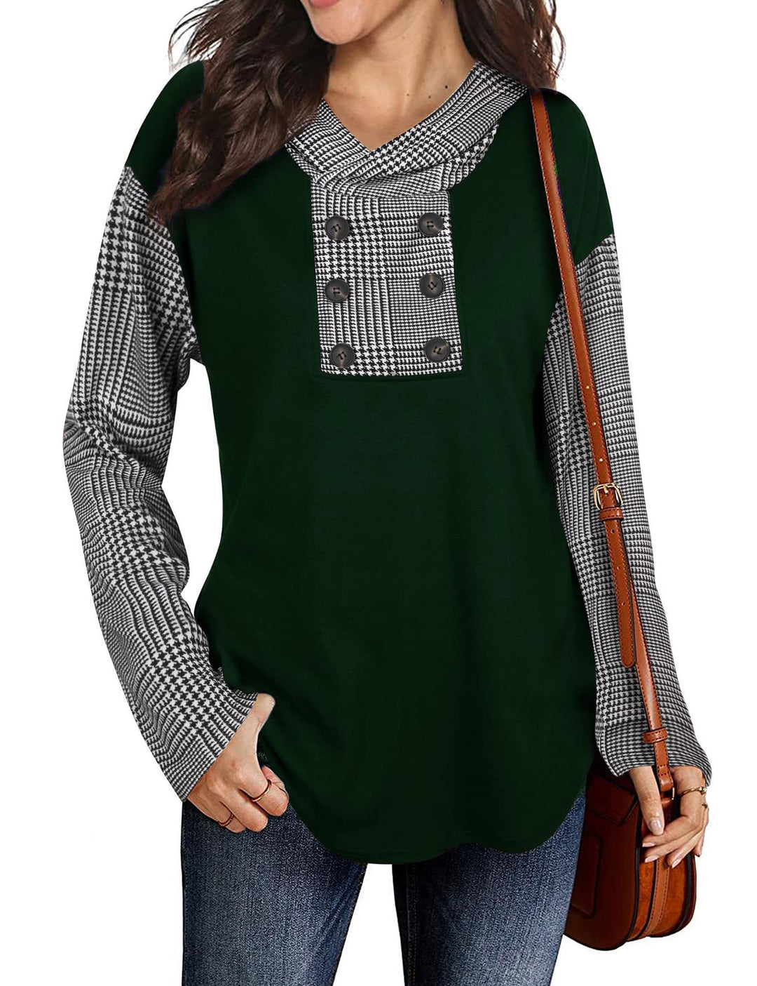 Damen Casual Pullover mit asymmetrischem Kragen und gestreiften Ärmeln EB