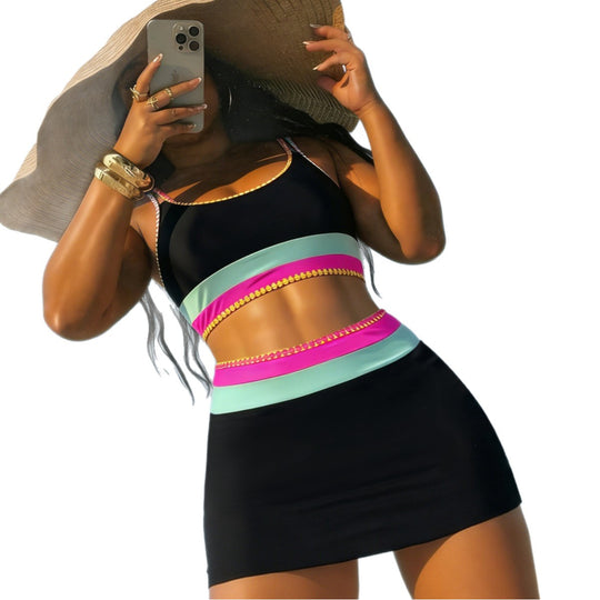 Damen Bikinikleid mit modischem Cut-Out und farbigen Akzenten EB