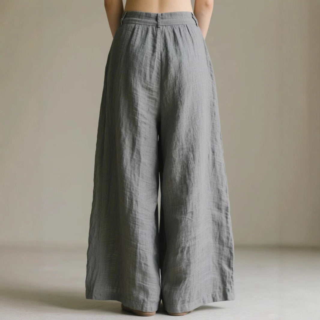 Damen weite Leinenhose mit eleganter Bundfalte und Taschen EB