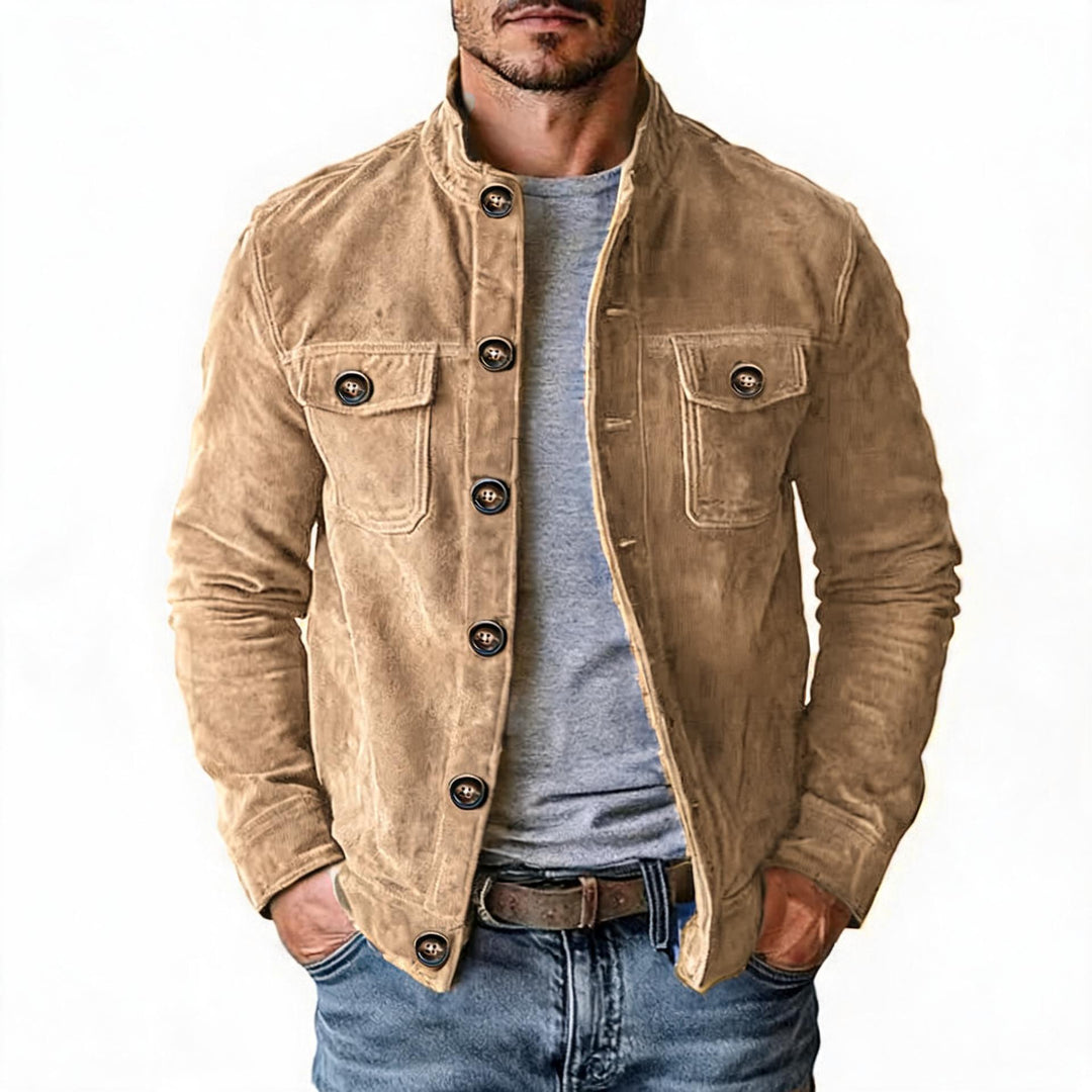 Herren nan robuste Wildlederjacke mit Stehkragen und Knopfverschluss EB