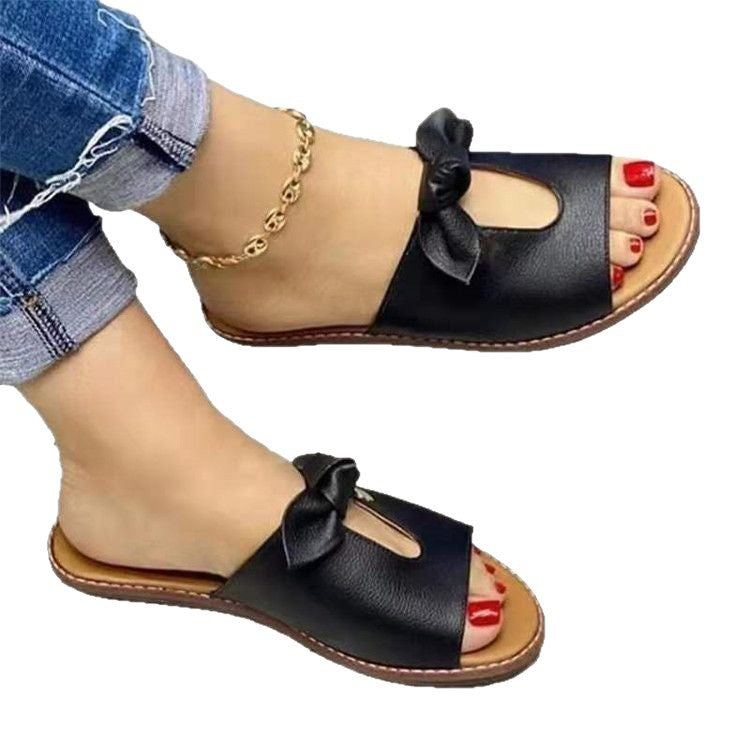 Damen elegante Slide-Pantoletten mit dekorativem Schleifen-Design EB