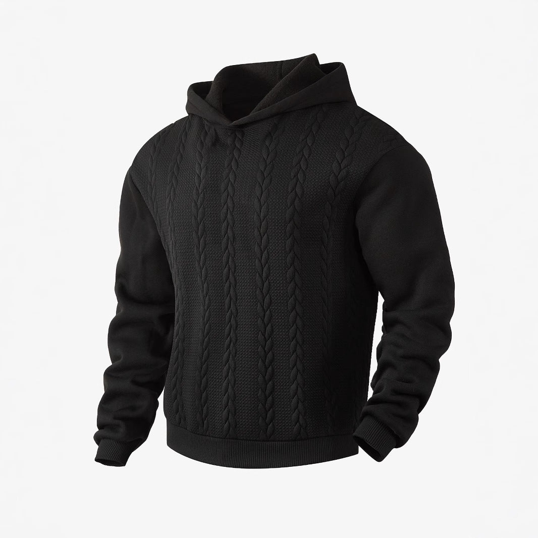 Herren nan Kapuzenpullover im Stricklook mit Zopfmuster und geripptem Saum EB