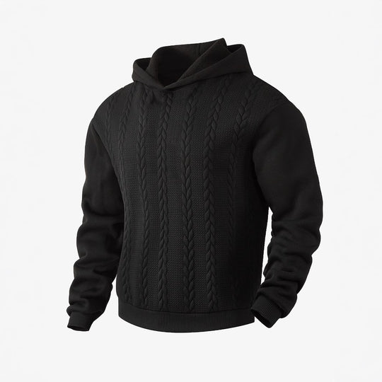 Herren nan Kapuzenpullover im Stricklook mit Zopfmuster und geripptem Saum EB