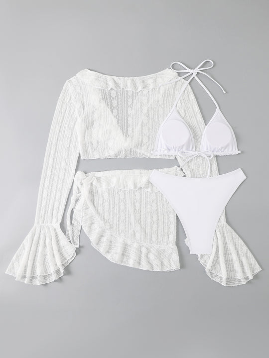 Damen zweiteiliges Badeanzug-Set mit verführerischem Spitzenoberteil und hoch taillierter Hose EB