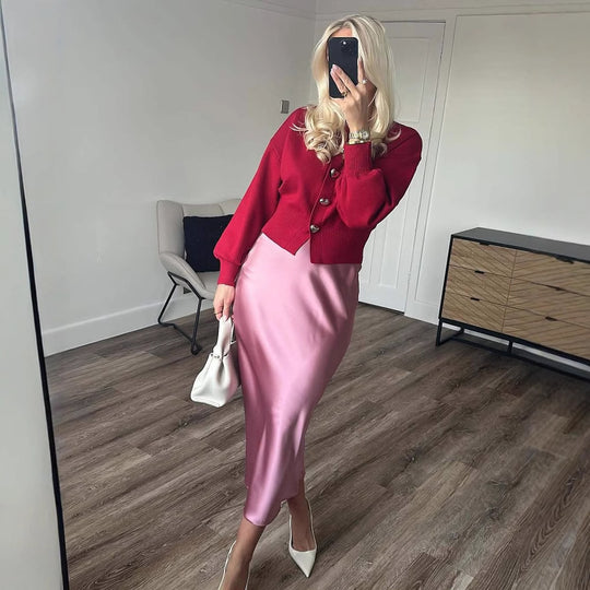 Damen Strickjacke mit eleganten Knöpfen und voluminösen Ärmeln EB